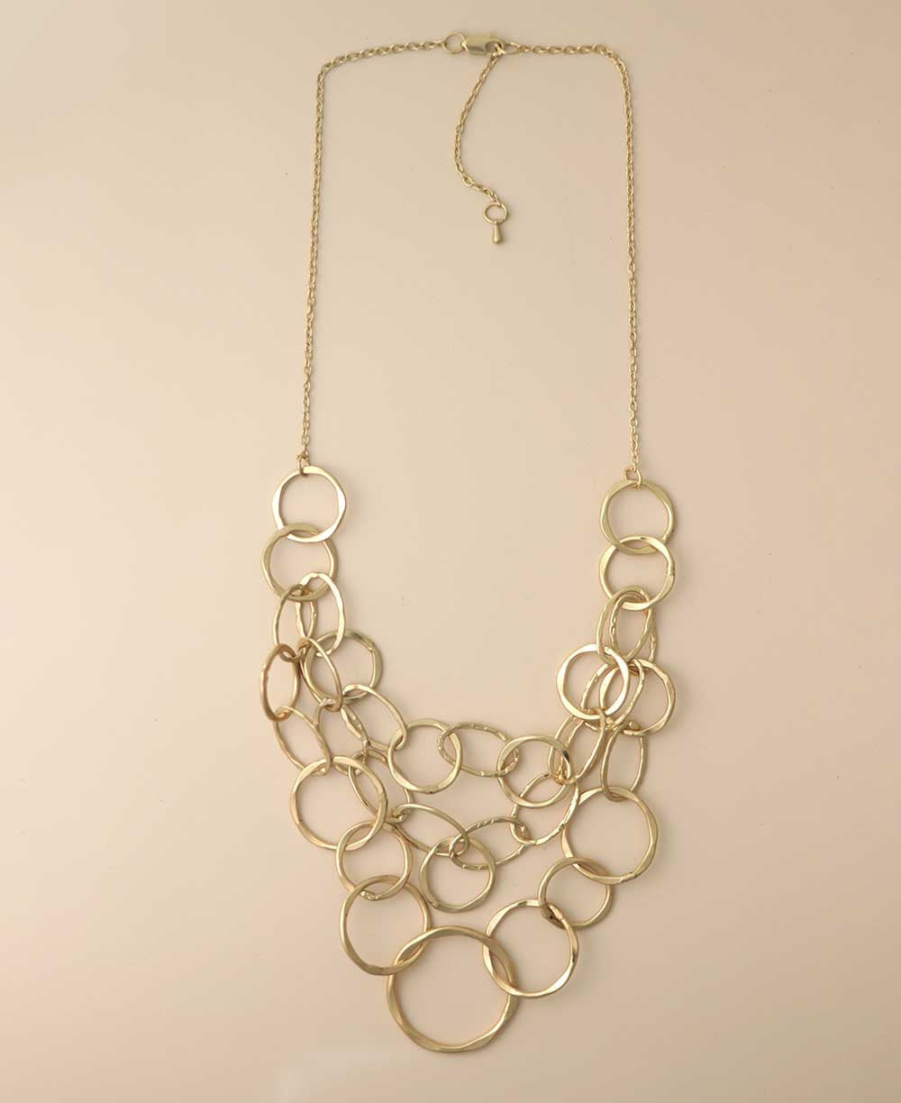 Cascading Hammered Ring Bib Necklace, Gold-Tone