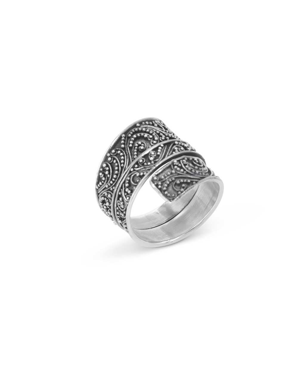Filigree Scroll Wide Band Ring in Sterling Silver