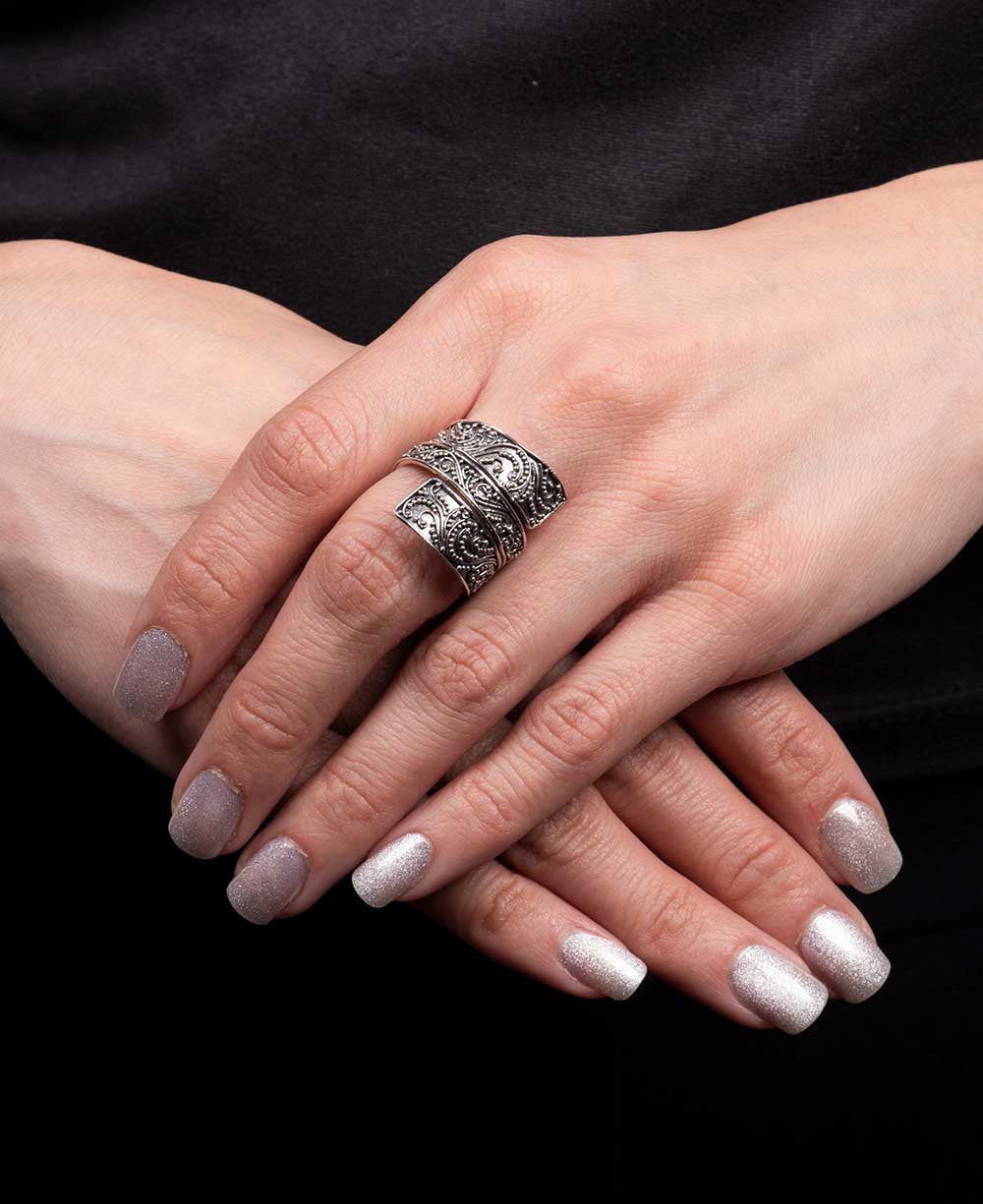 Filigree Scroll Wide Band Ring in Sterling Silver