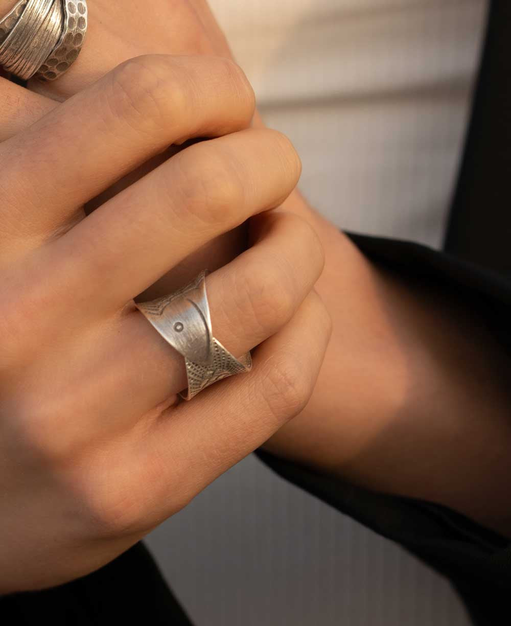 Sculptural Fish Wrap Ring in Sterling Silver