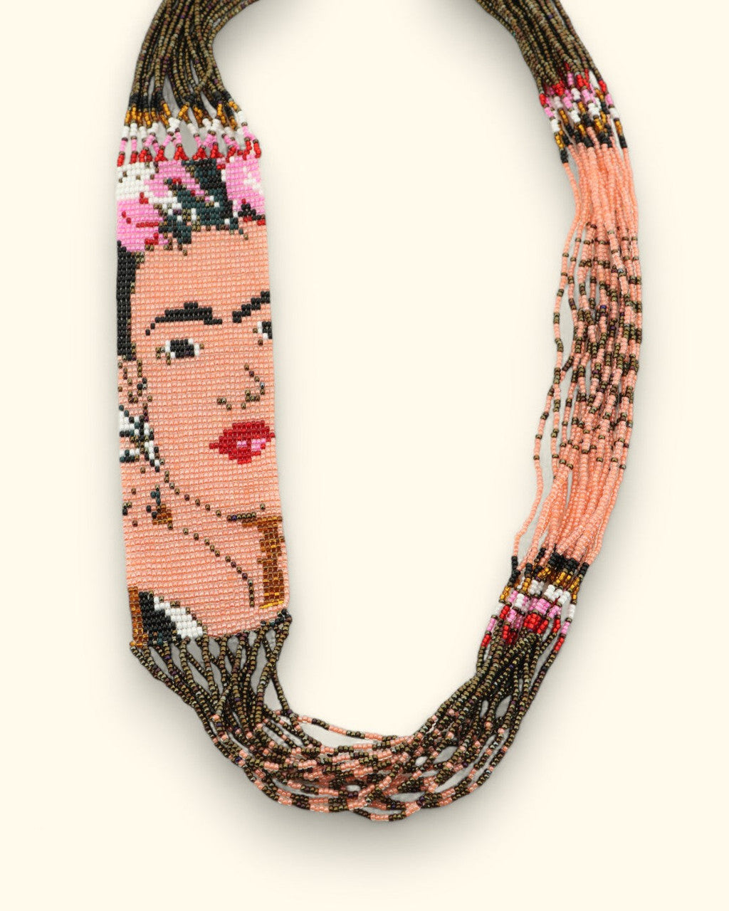 Frida Portrait Beaded Bib Necklace in Blush and Rose