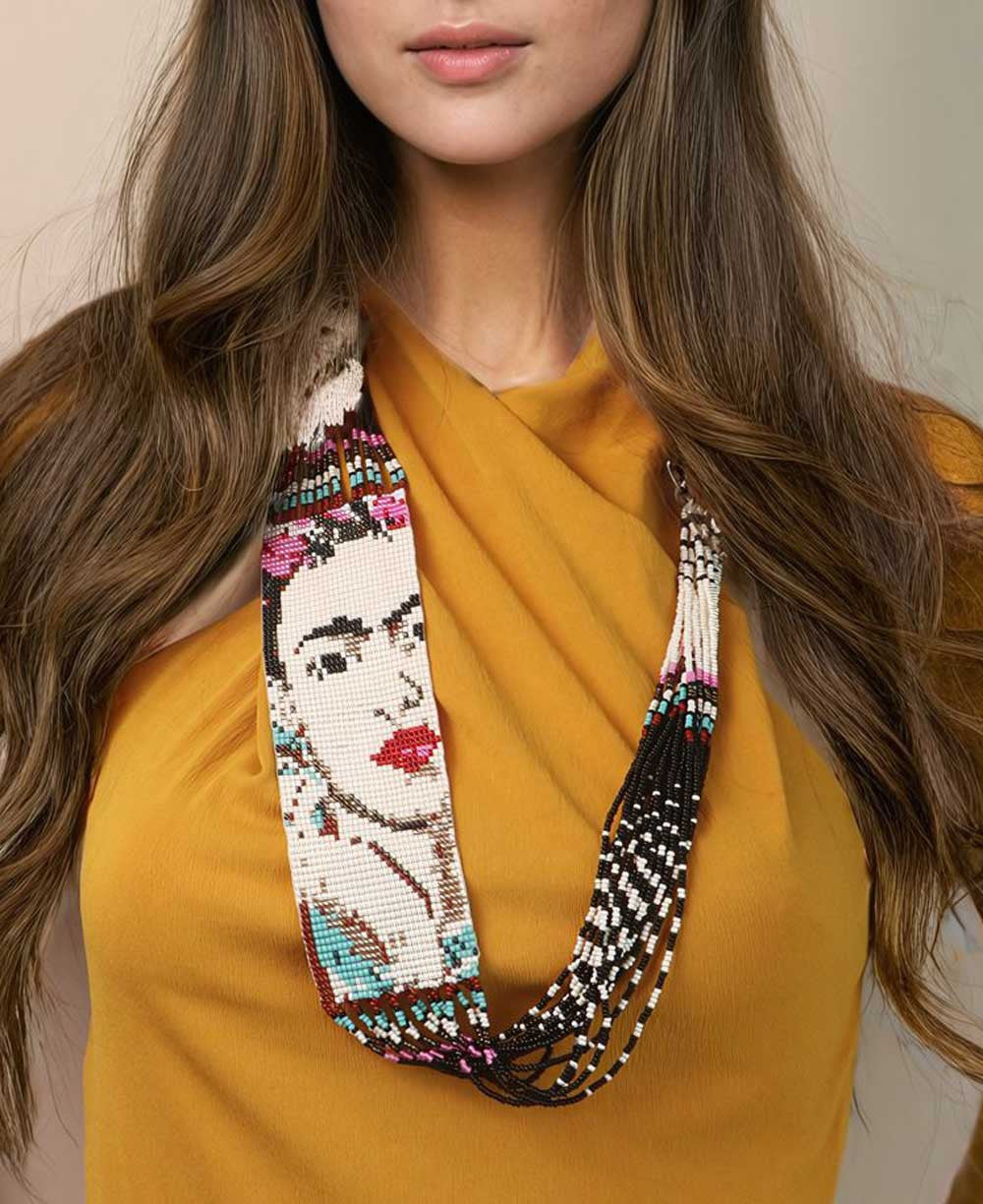 Frida Kahlo Portrait Loom-Beaded Necklace