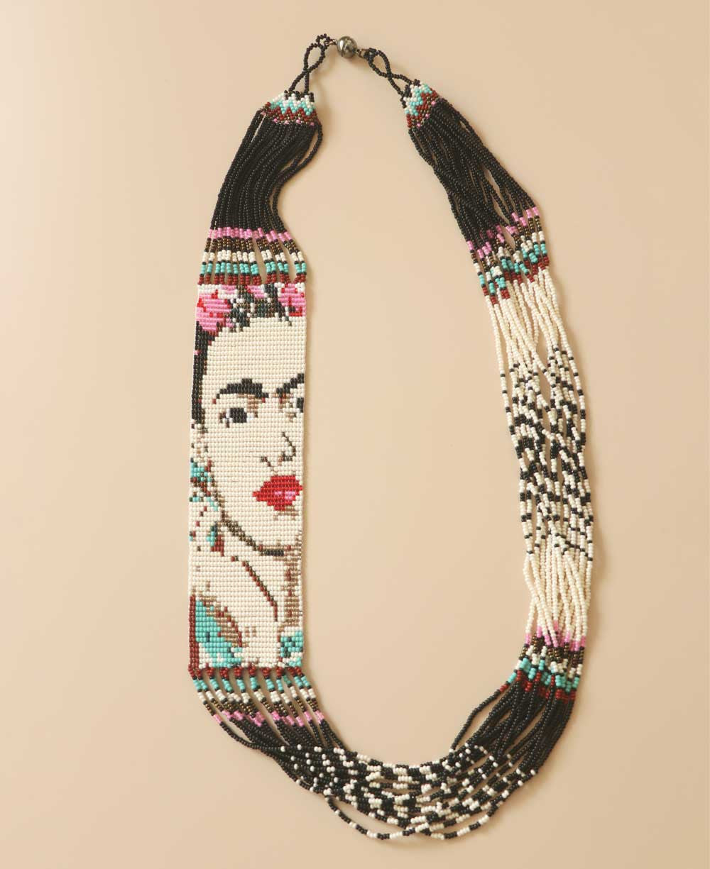 Frida Kahlo Portrait Loom-Beaded Necklace
