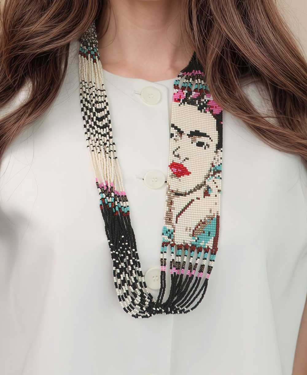 Frida Kahlo Portrait Loom-Beaded Necklace