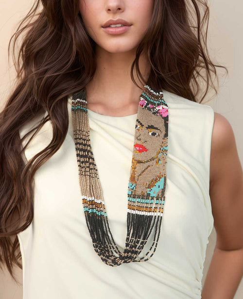 Frida Kahlo Loom-Woven Portrait Necklace