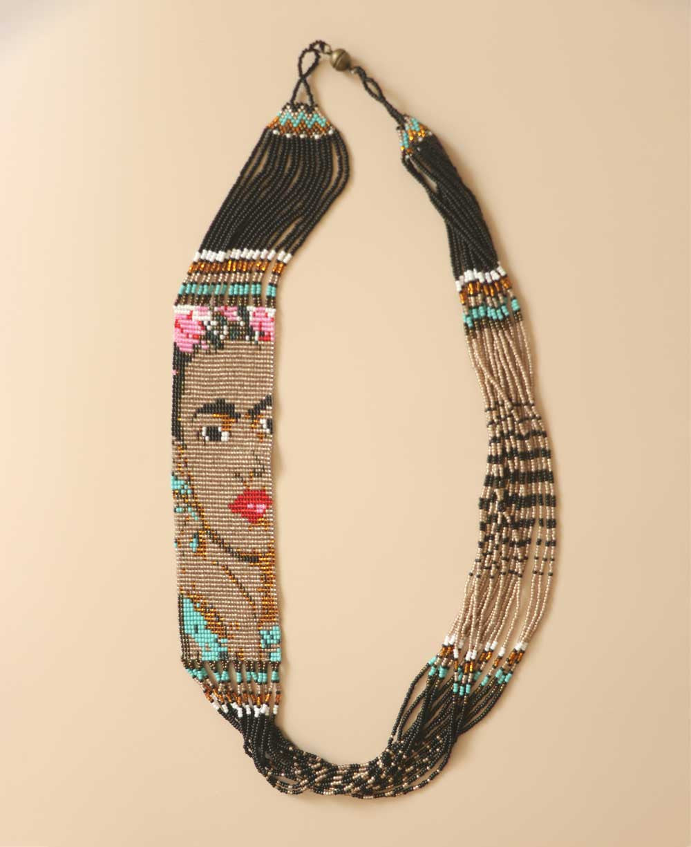Frida Kahlo Loom-Woven Portrait Necklace