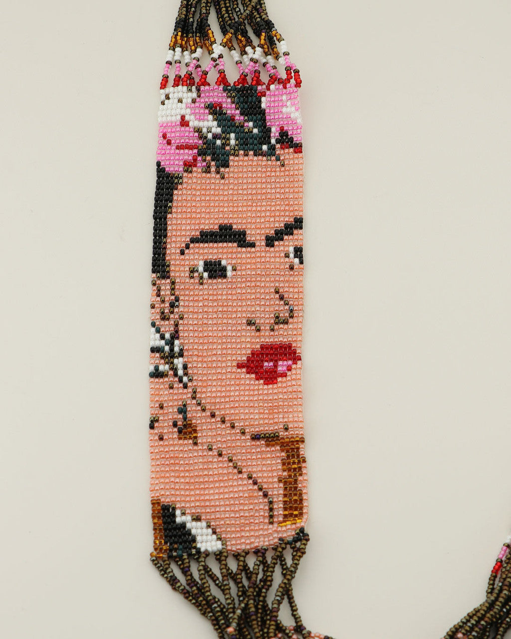 Frida Portrait Beaded Bib Necklace in Blush and Rose