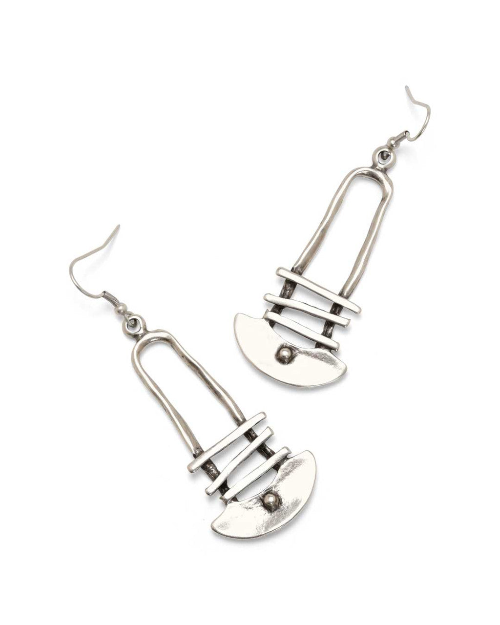 Architectural Bar-and-Crescent Drop Earrings