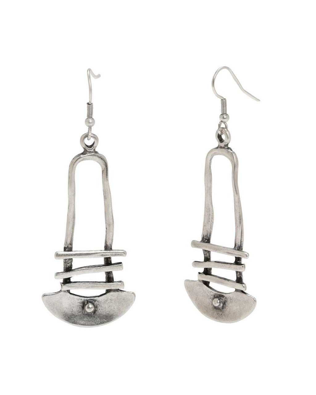 Architectural Bar-and-Crescent Drop Earrings