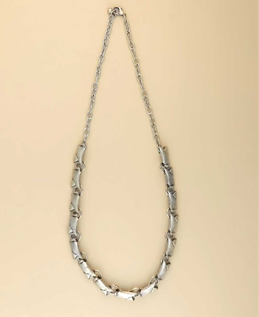Sculptural Silver Bar Link Chain Necklace
