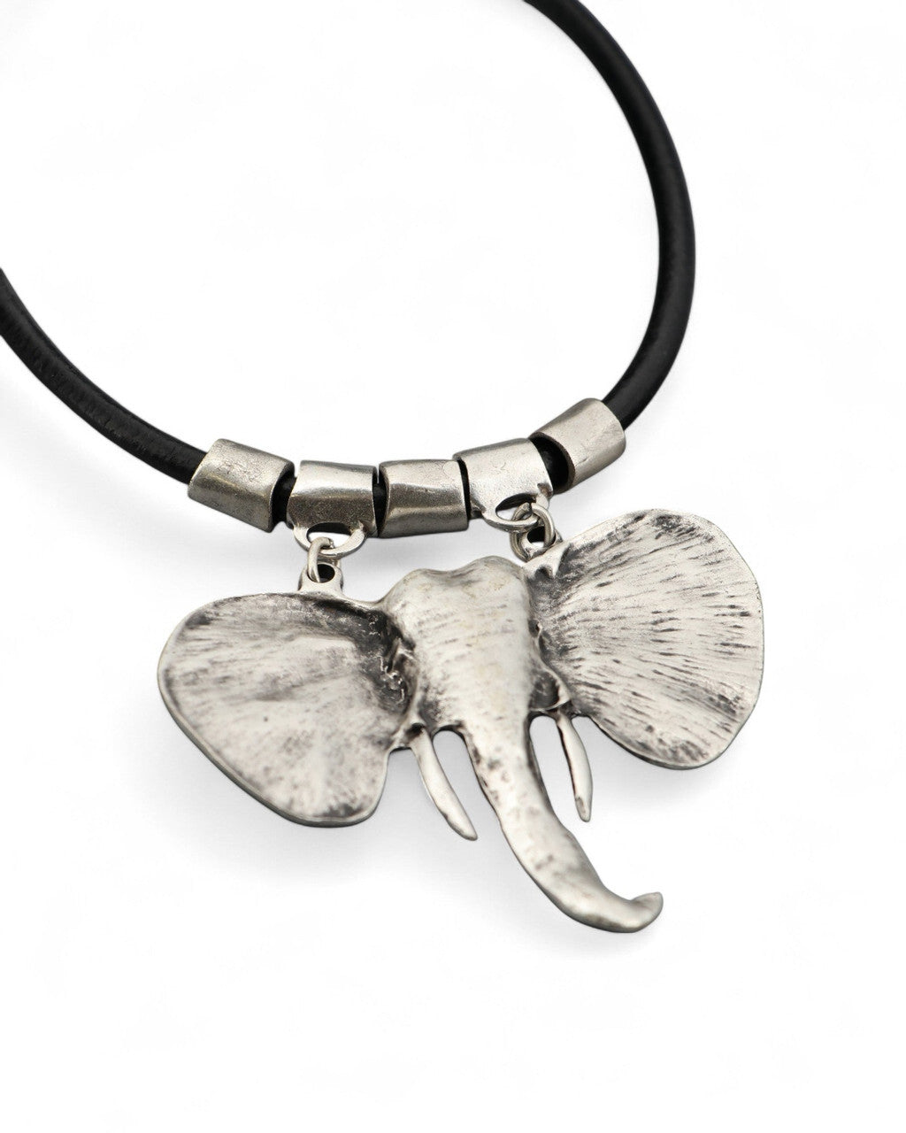 Sculptural Elephant Head Pendant on Leather Cord