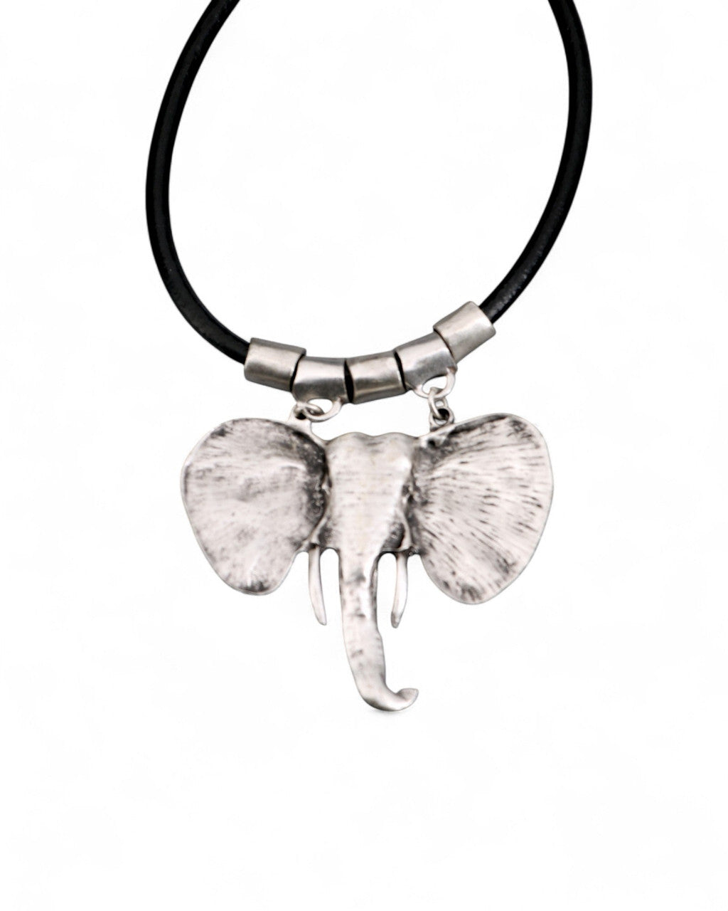 Sculptural Elephant Head Pendant on Leather Cord