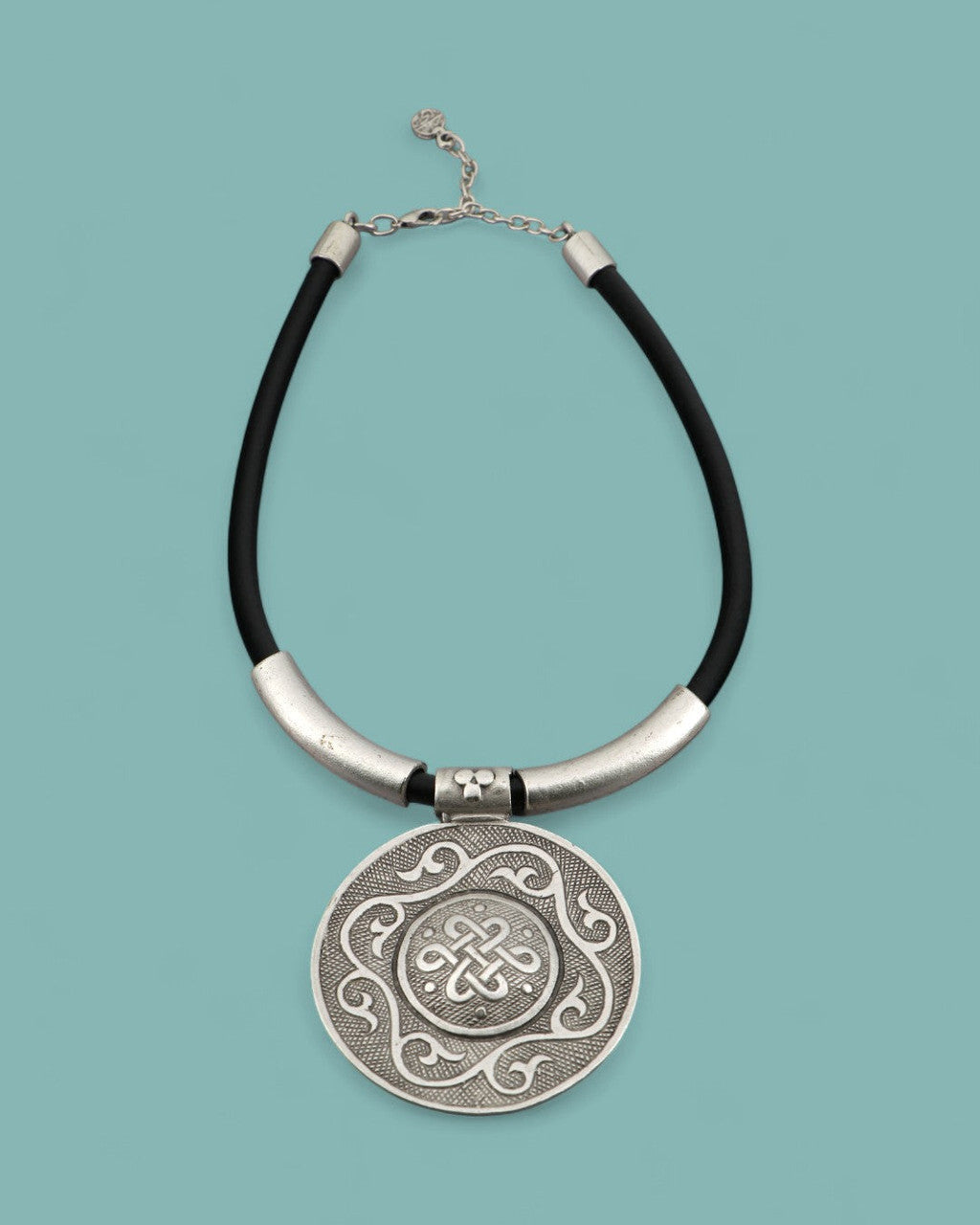 Engraved Knot Medallion on Black Cord