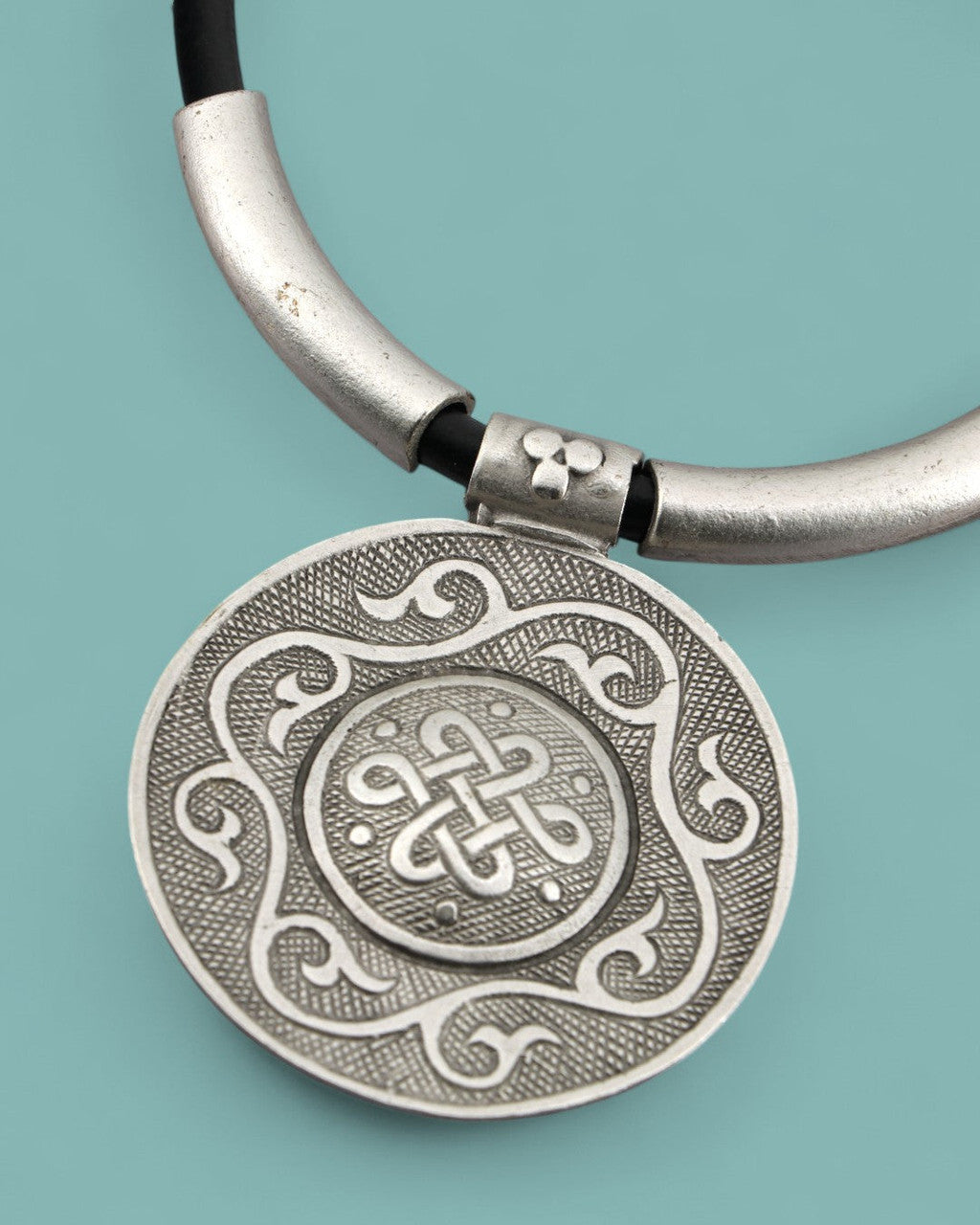 Engraved Knot Medallion on Black Cord
