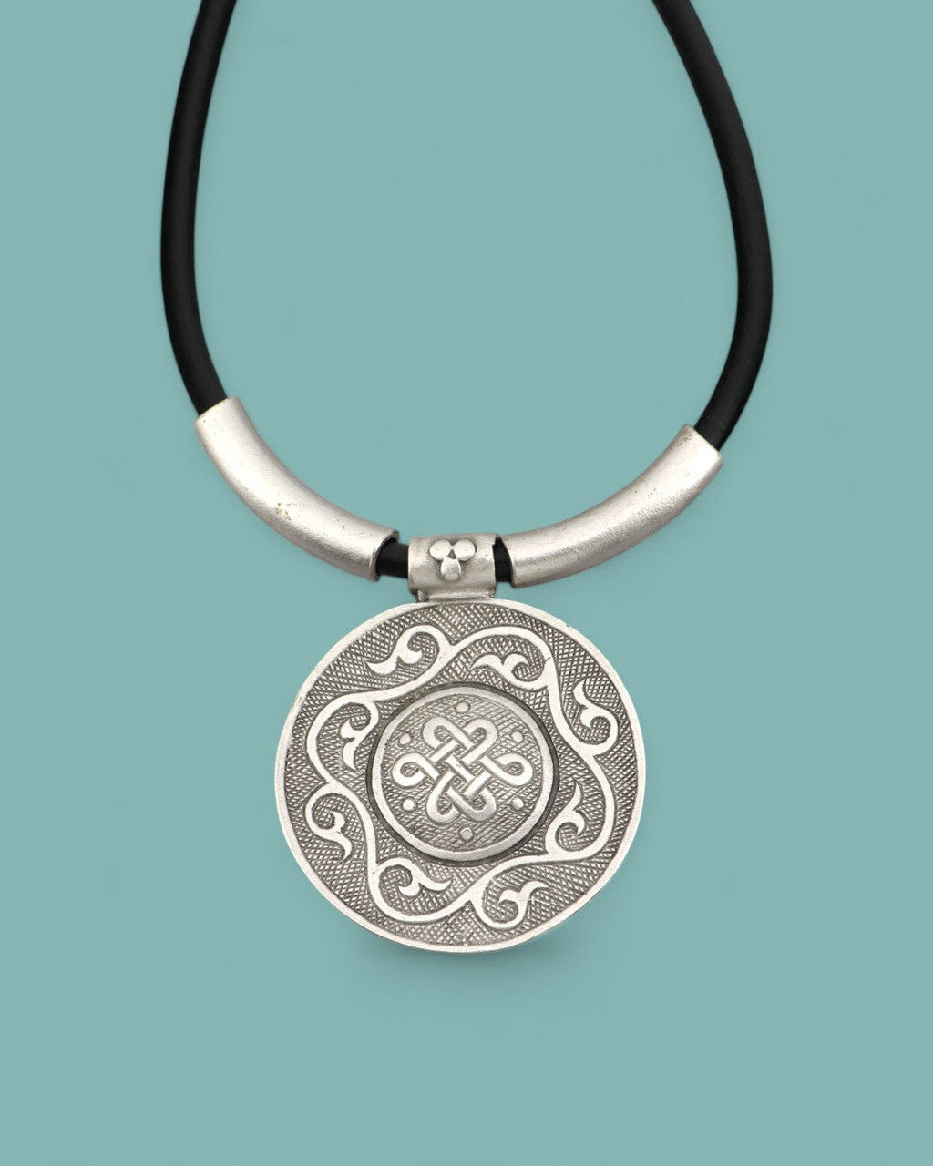 Engraved Knot Medallion on Black Cord