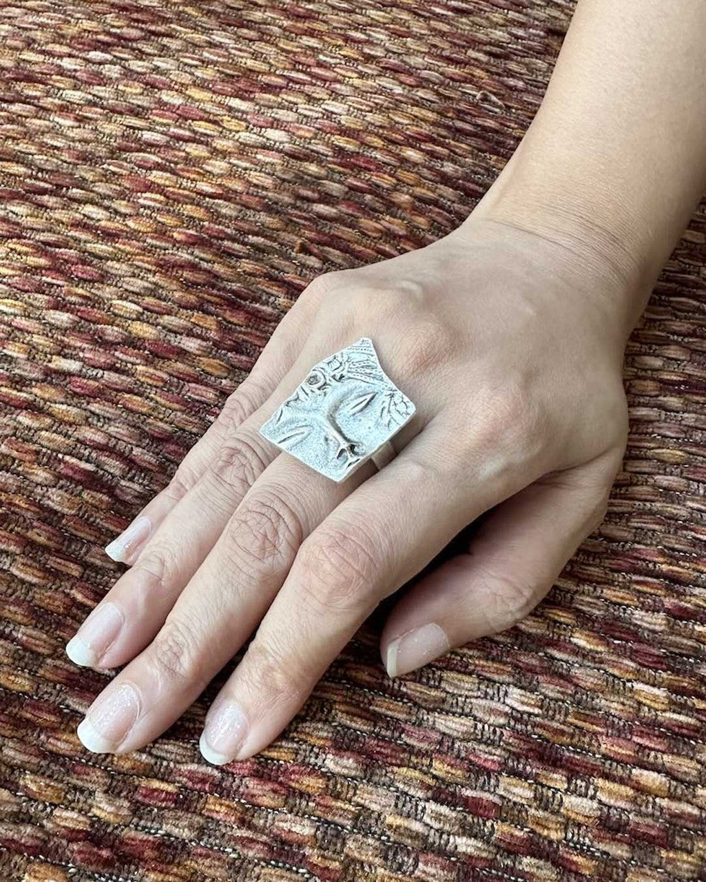 Sideways Face Ring in Antiqued Pewter