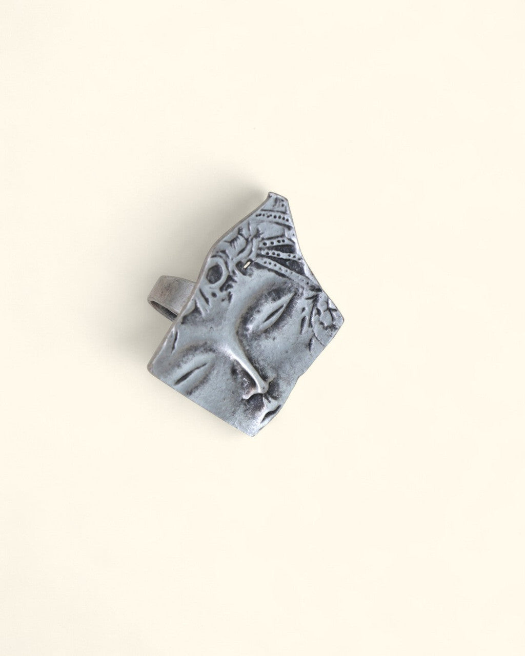 Sideways Face Ring in Antiqued Pewter