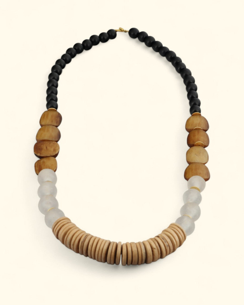 Earthform Graduated Necklace — Coconut Wood, Bone & Recycled Glass