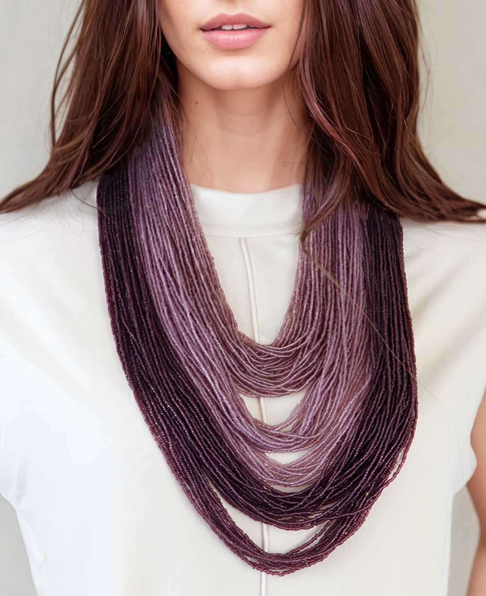 Ombré Purple Multi-Strand Beaded Necklace