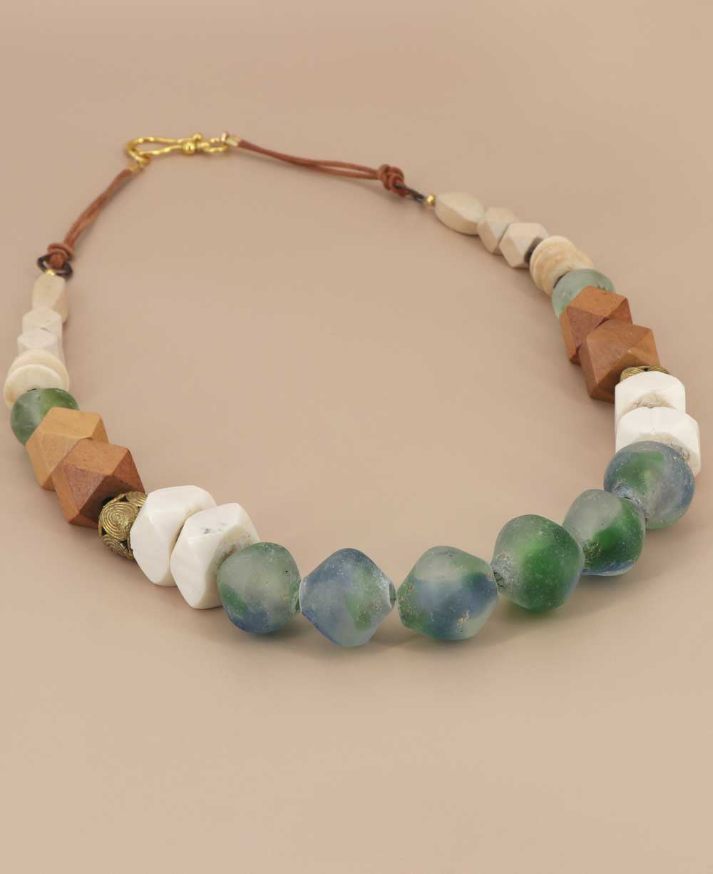 Sea Glass and Wood Beaded Necklace