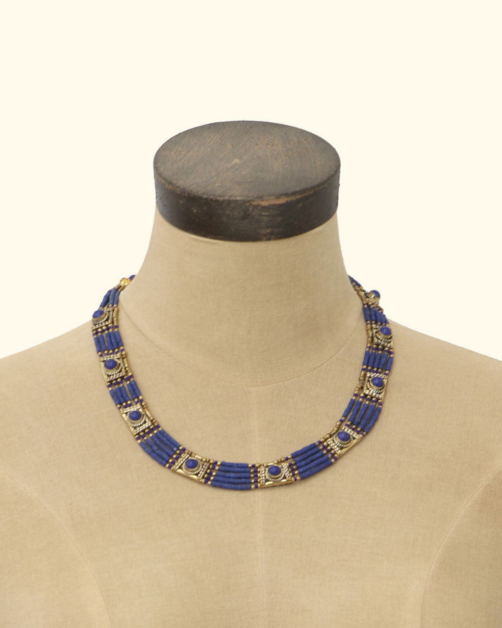 Cobalt Heishi Collar with Brass Station Panels