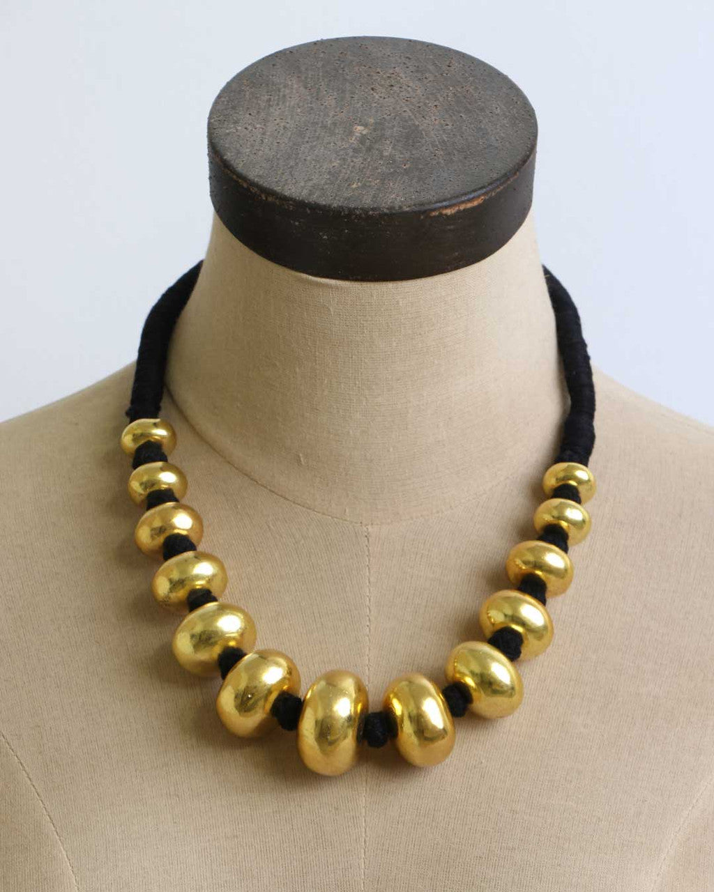Graduated Gold Bead Choker on Black Cord