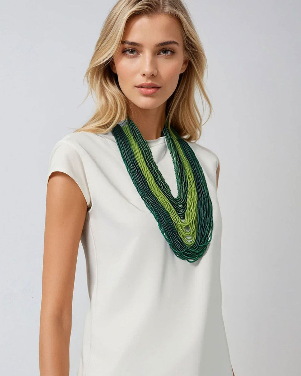 Forest and Chartreuse Multi-Strand Beaded Necklace