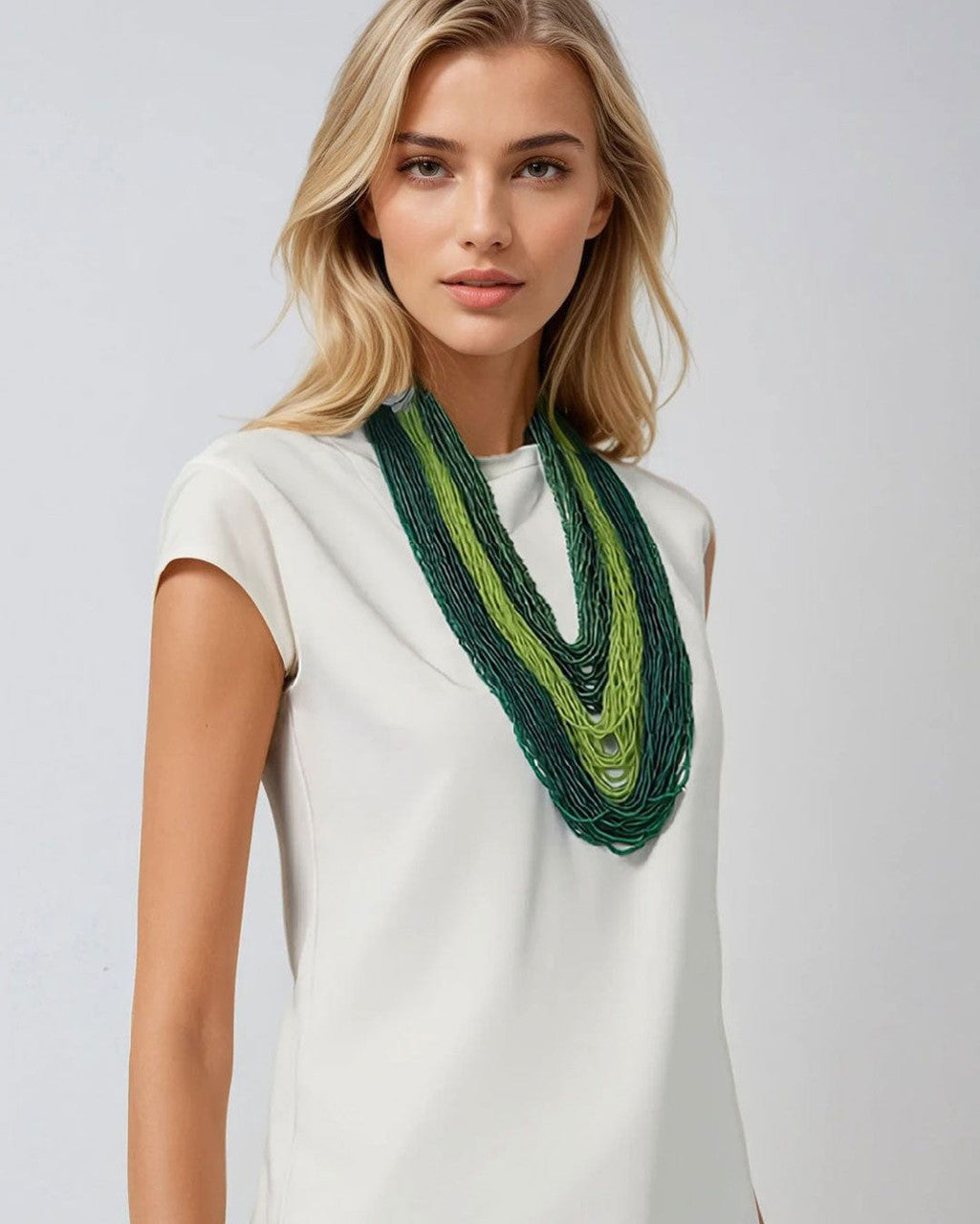 Forest and Chartreuse Multi-Strand Beaded Necklace
