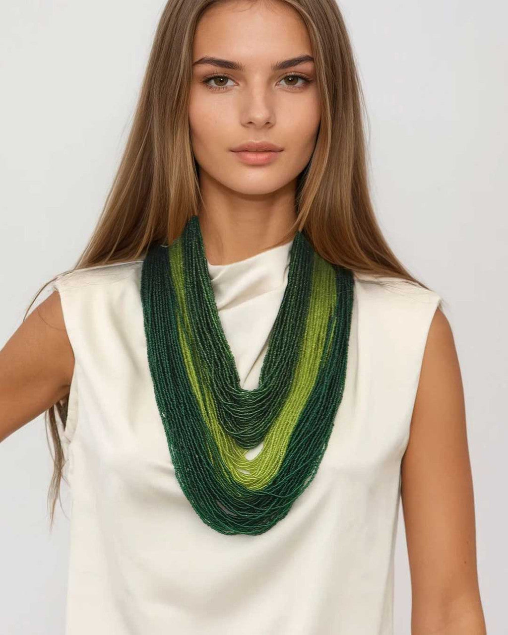 Forest and Chartreuse Multi-Strand Beaded Necklace