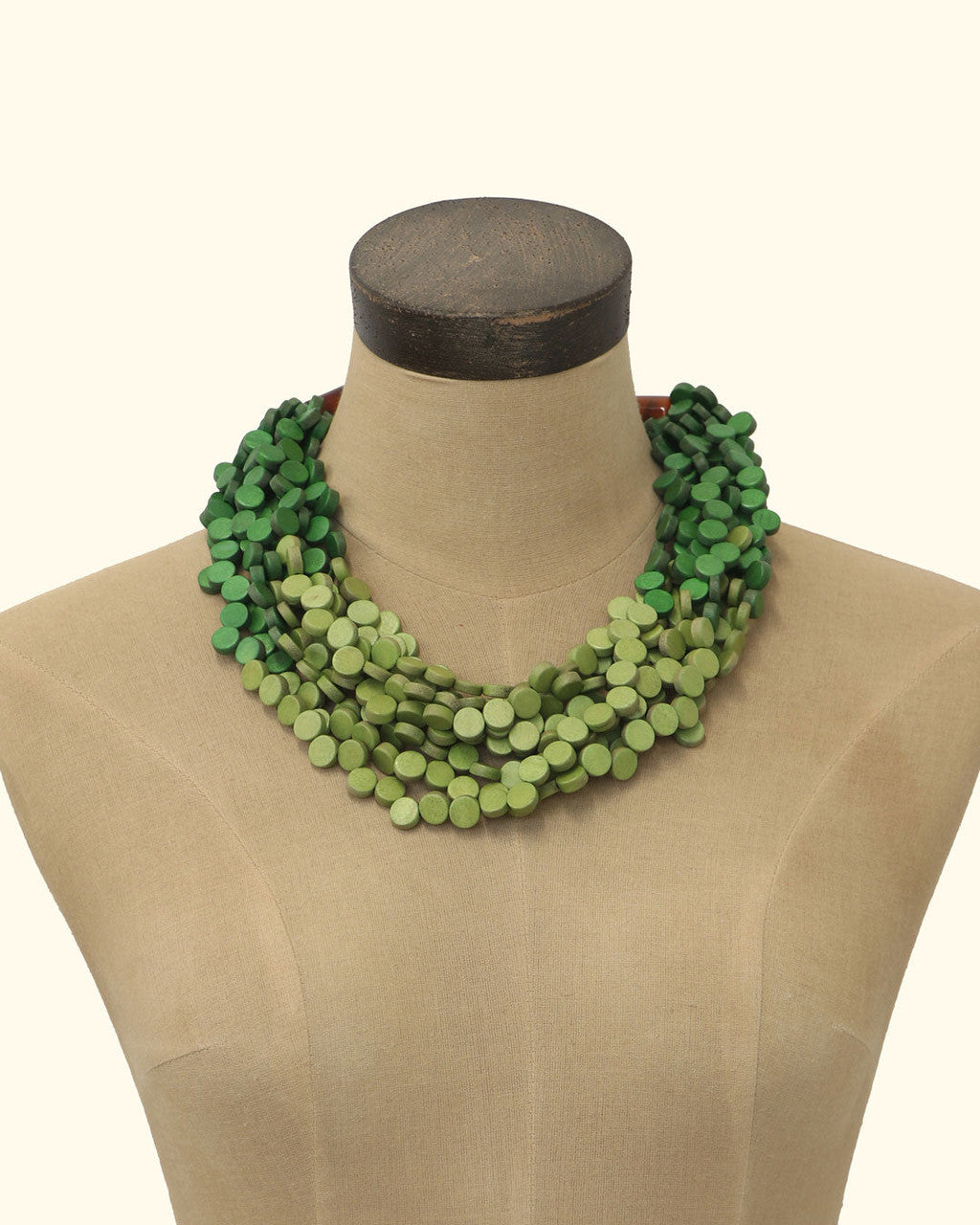 Twisted Multi-Strand Green Wood Disc Necklace