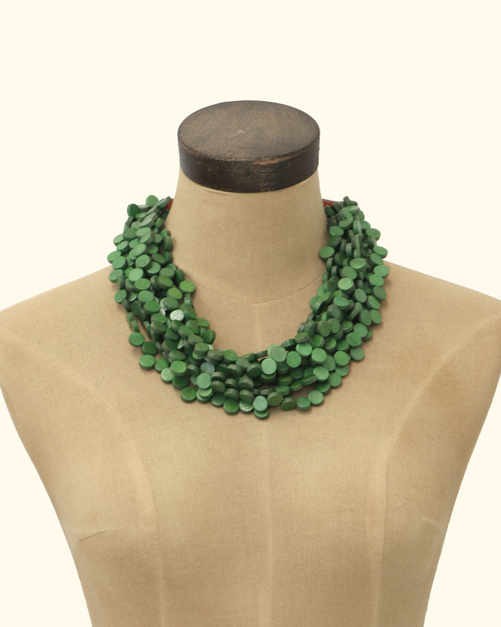 Multi-Strand Green Wood Collar with Horn Hook