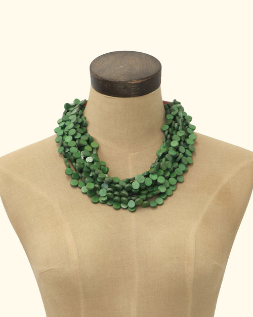 Multi-Strand Green Wood Collar with Horn Hook