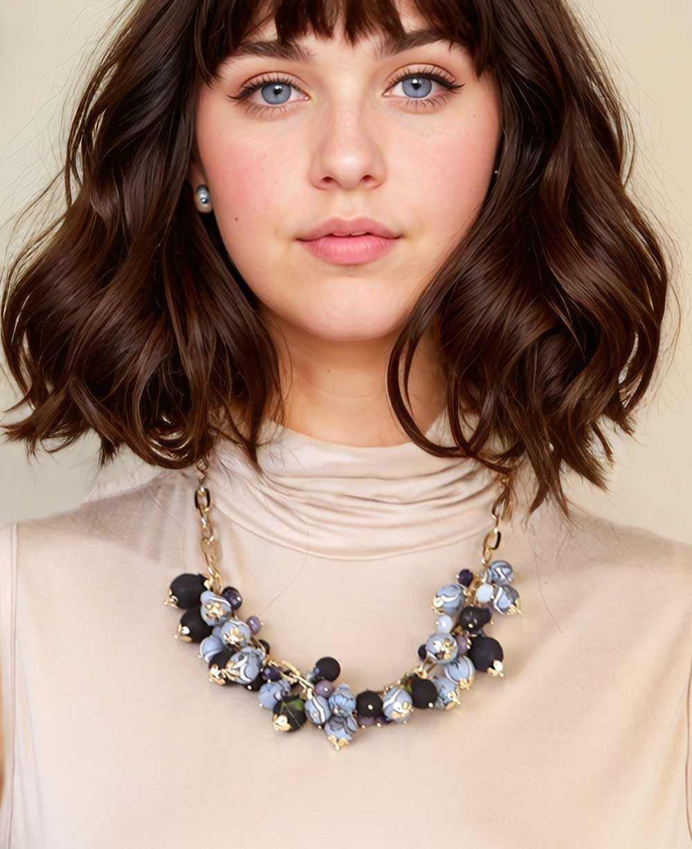 Clustered Bead Bib in Ink, Slate and Dove Blue