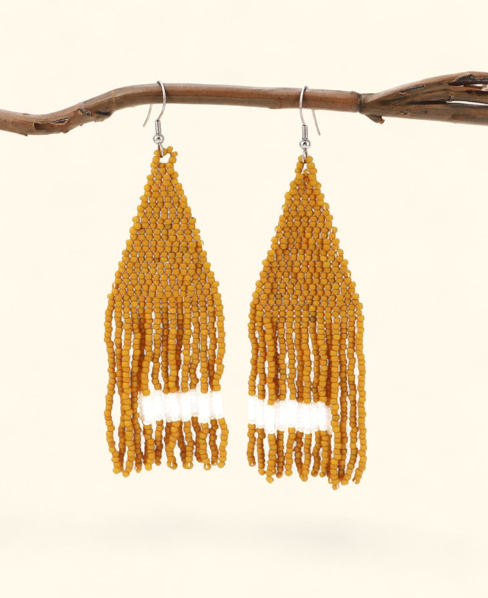 Mustard Seed-Bead Fringe Earrings