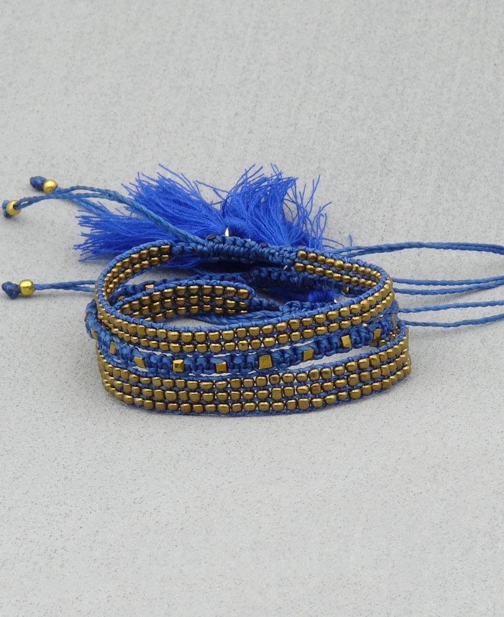 Cobalt and Gold Beaded Cord Bracelet Set