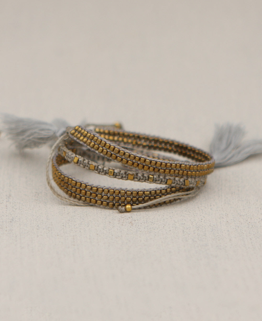 Cobalt and Gold Beaded Cord Bracelet Set