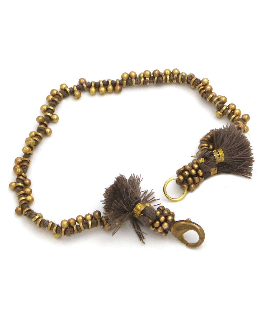 Beaded Brass Bracelet with Cotton Tassels