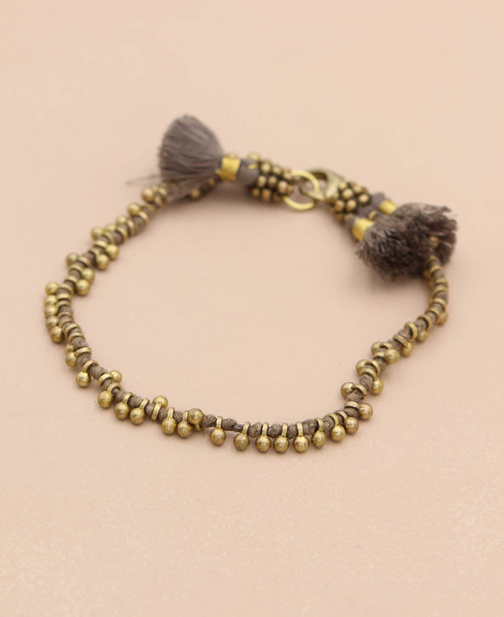 Beaded Brass Bracelet with Cotton Tassels