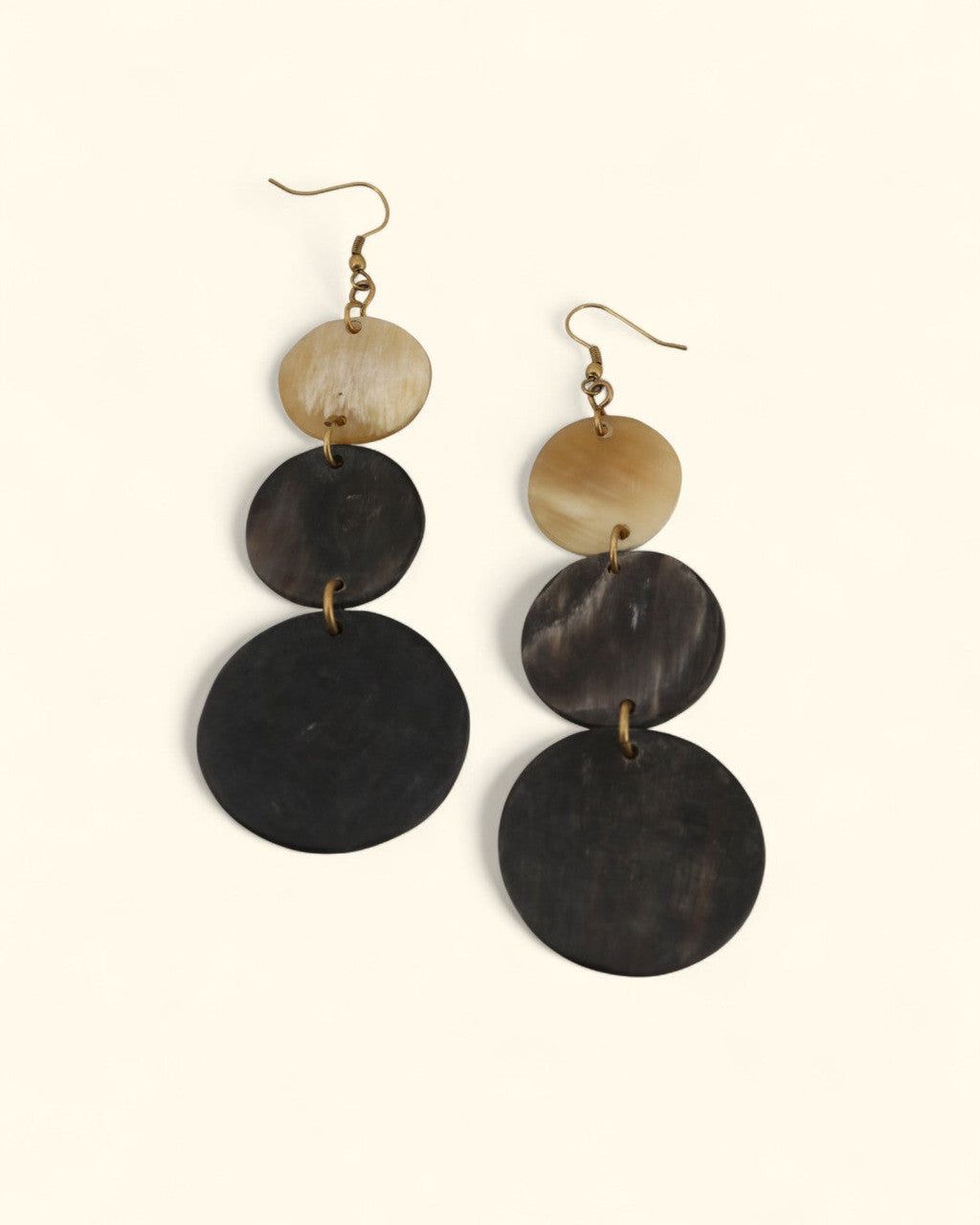 Ivory-to-Charcoal Horn Disc Drop Earrings