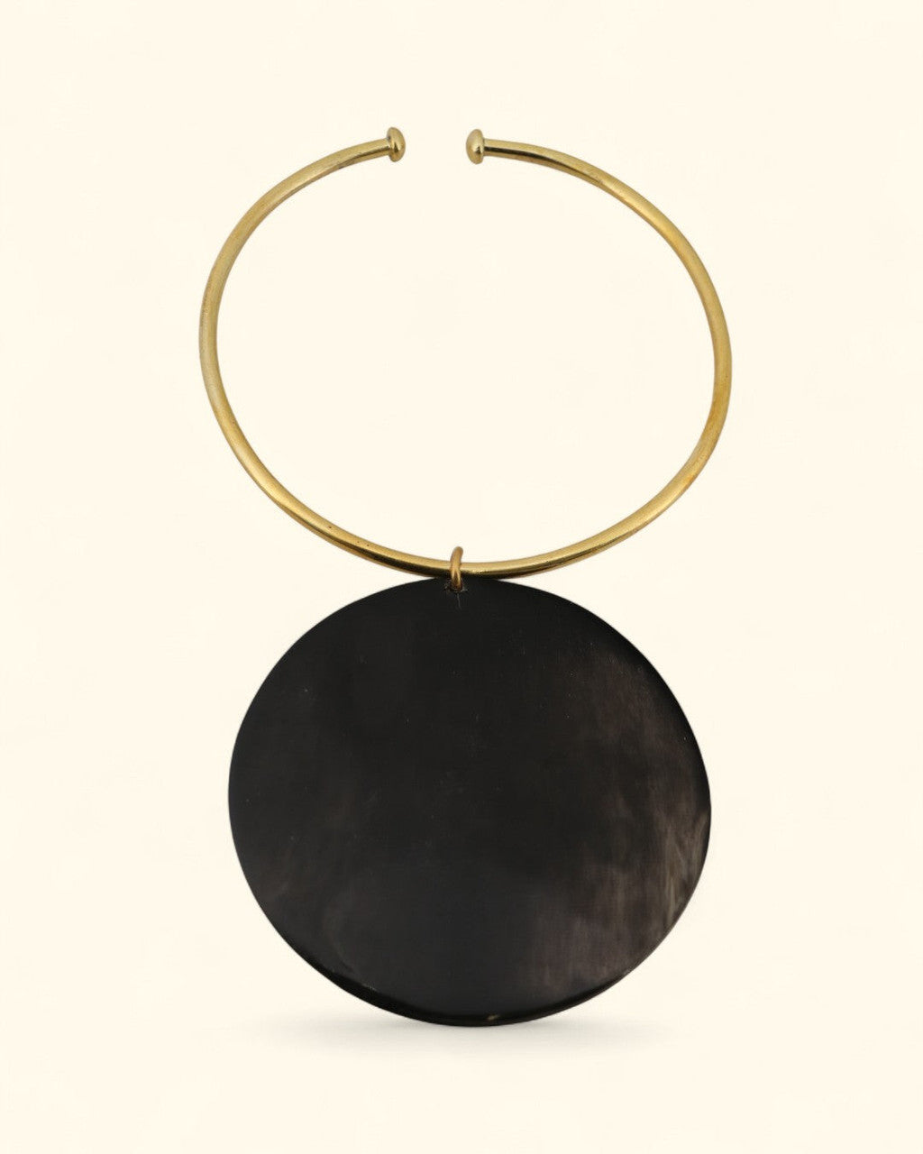 Horn Disc Pendant on Brass Collar Necklace