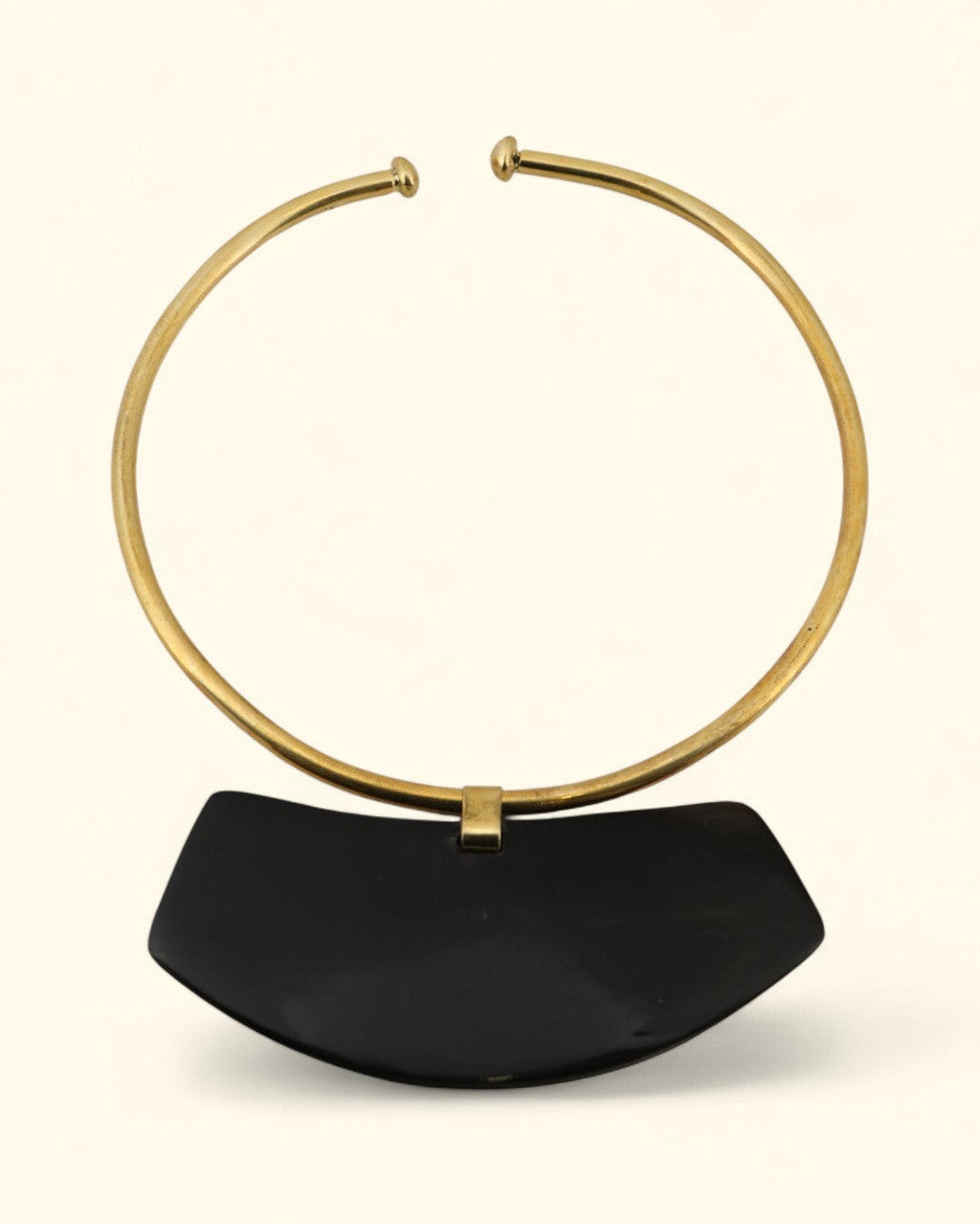 Curved Black Horn Pendant, Slim Brass Collar