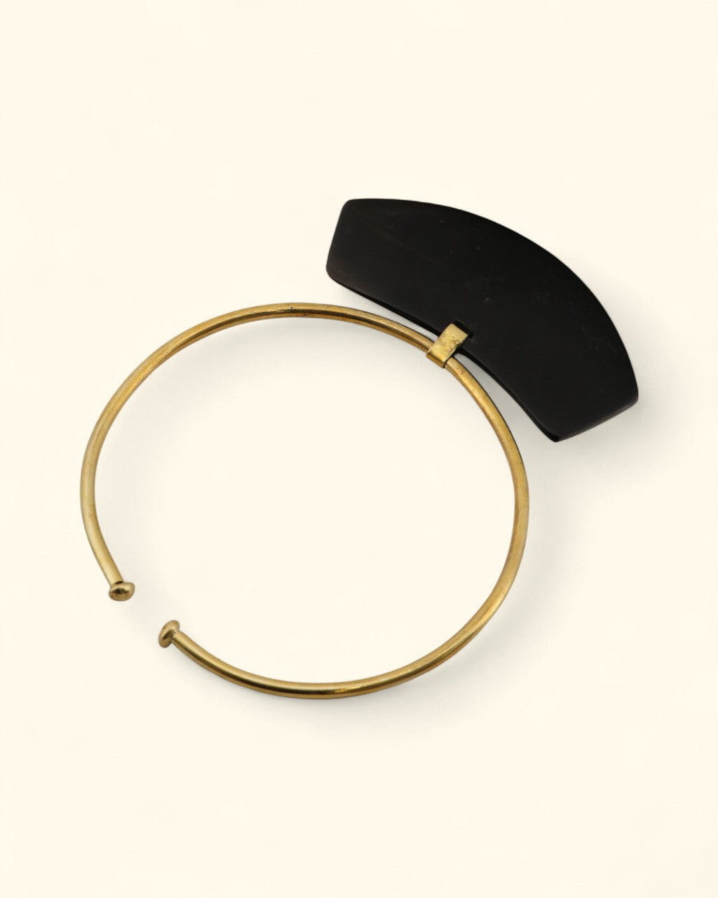 Curved Black Horn Pendant, Slim Brass Collar