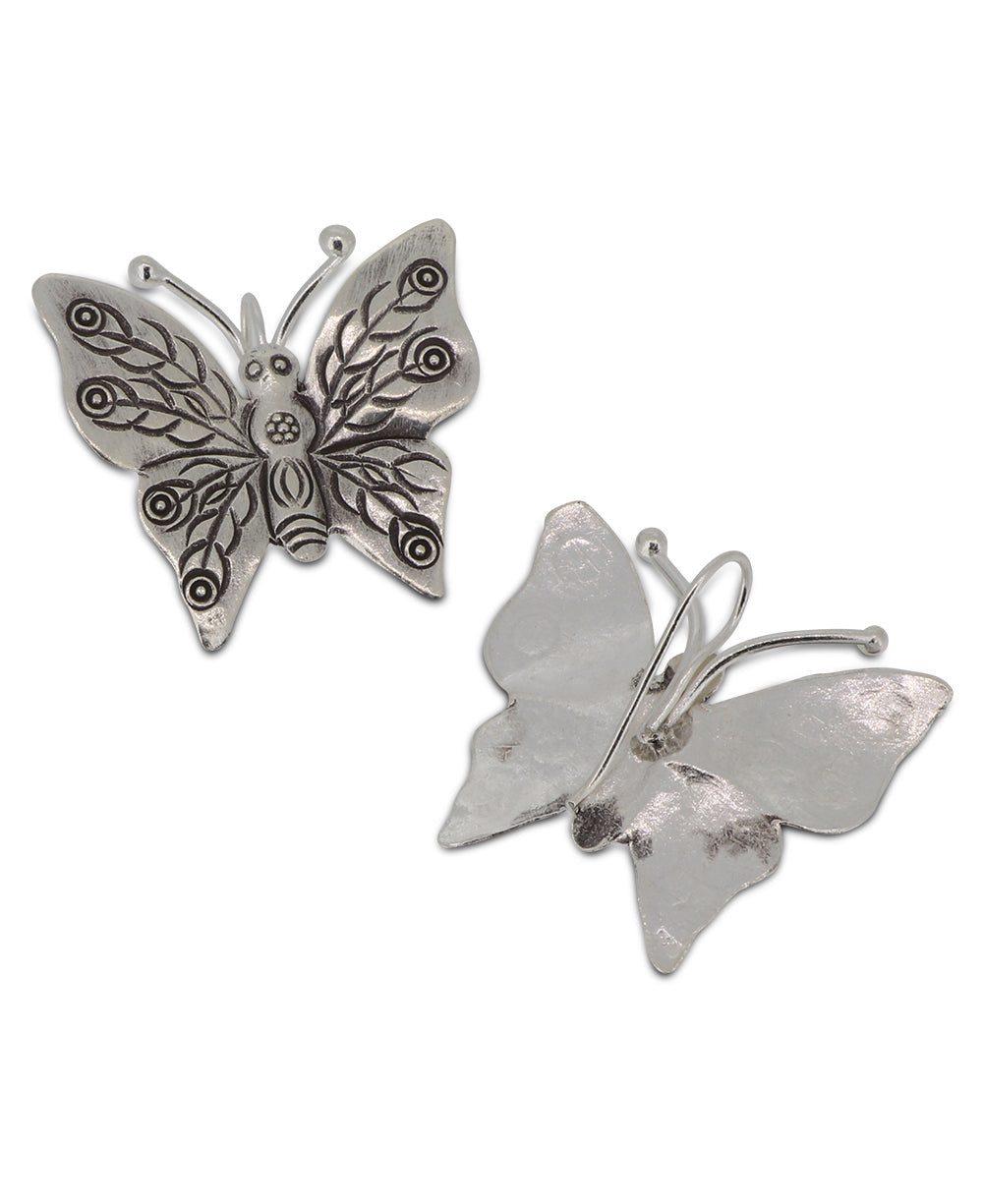 Stamped Silver Butterfly Earrings