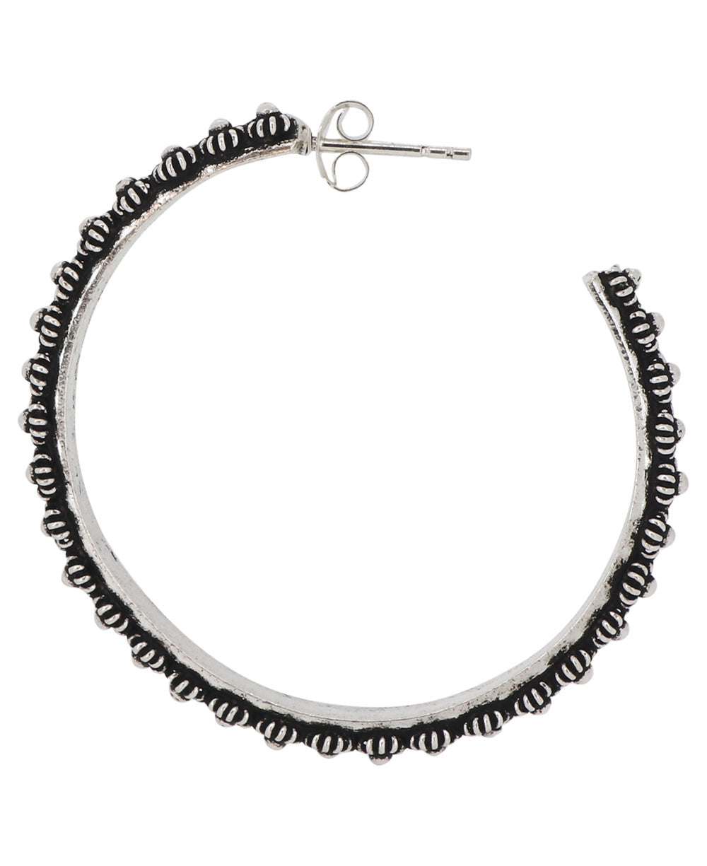 Beaded Floral Hoop Earrings in Hill Tribe Silver