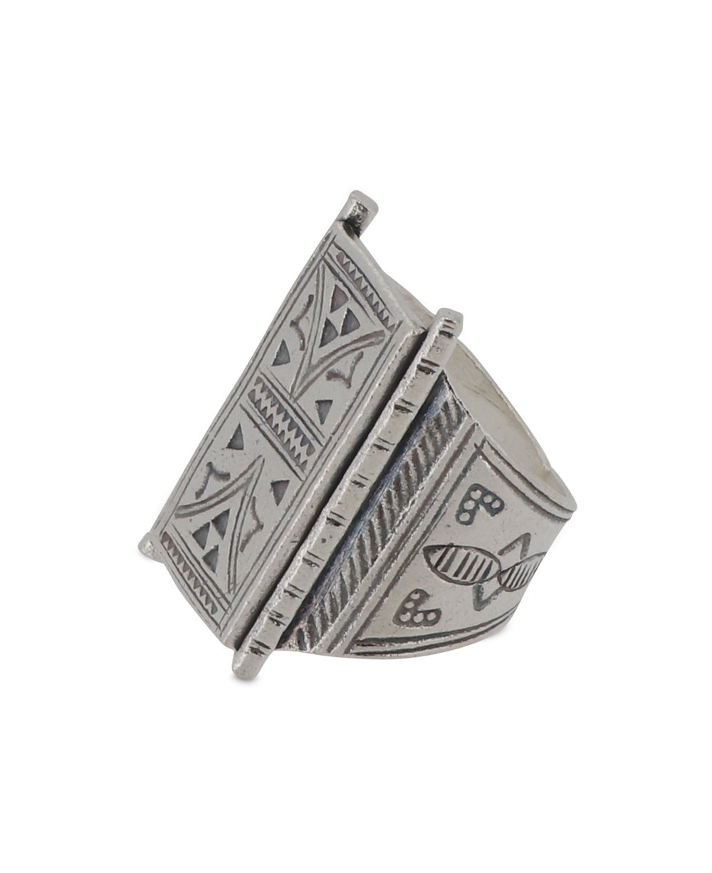 Etched Silver Panel Ring