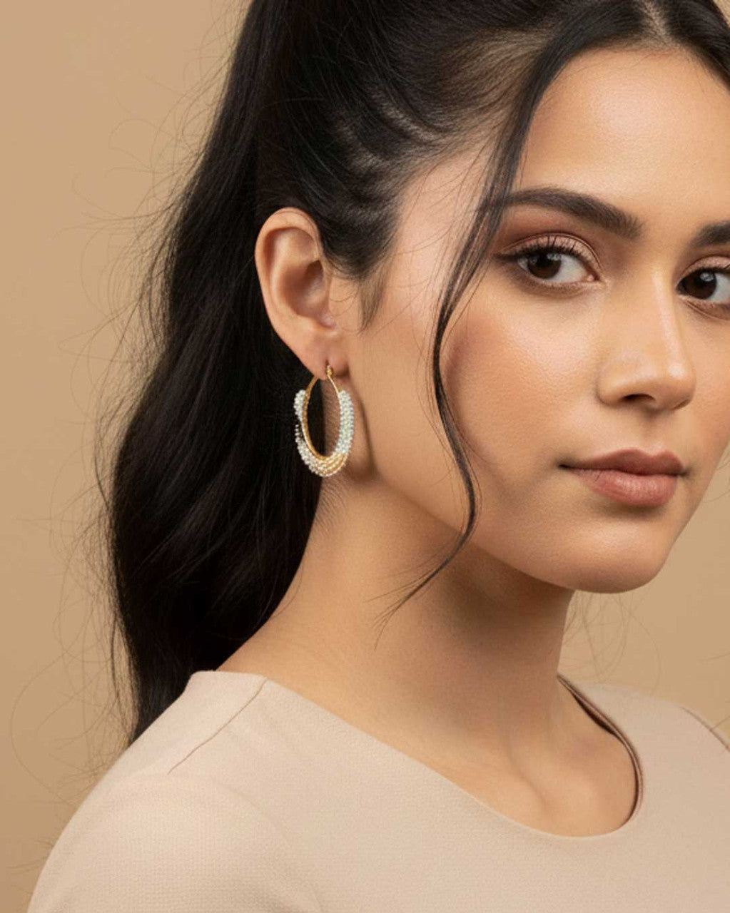 Color-Block Beaded Crescent Hoops