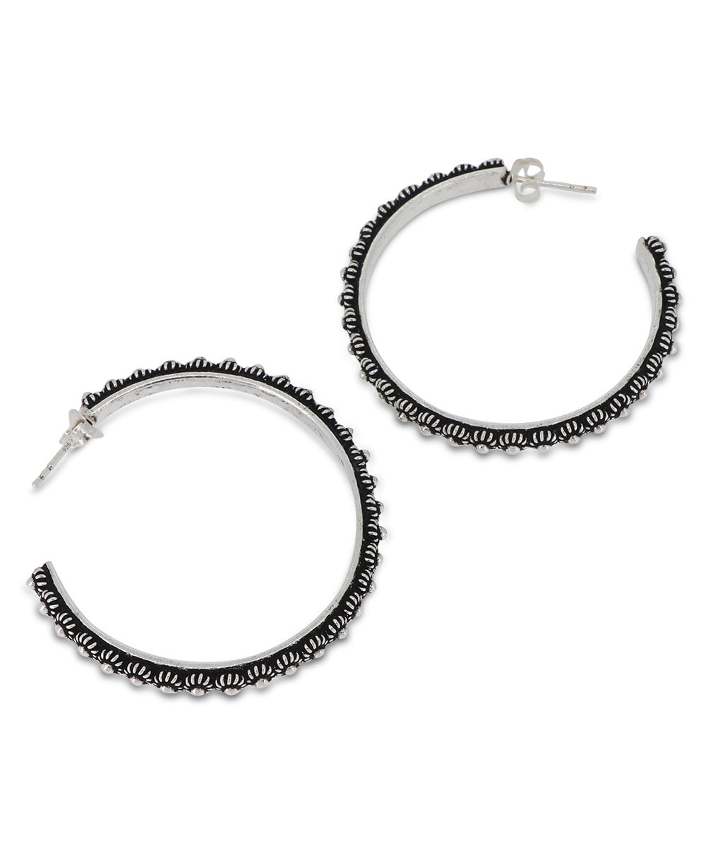 Beaded Floral Hoop Earrings in Hill Tribe Silver