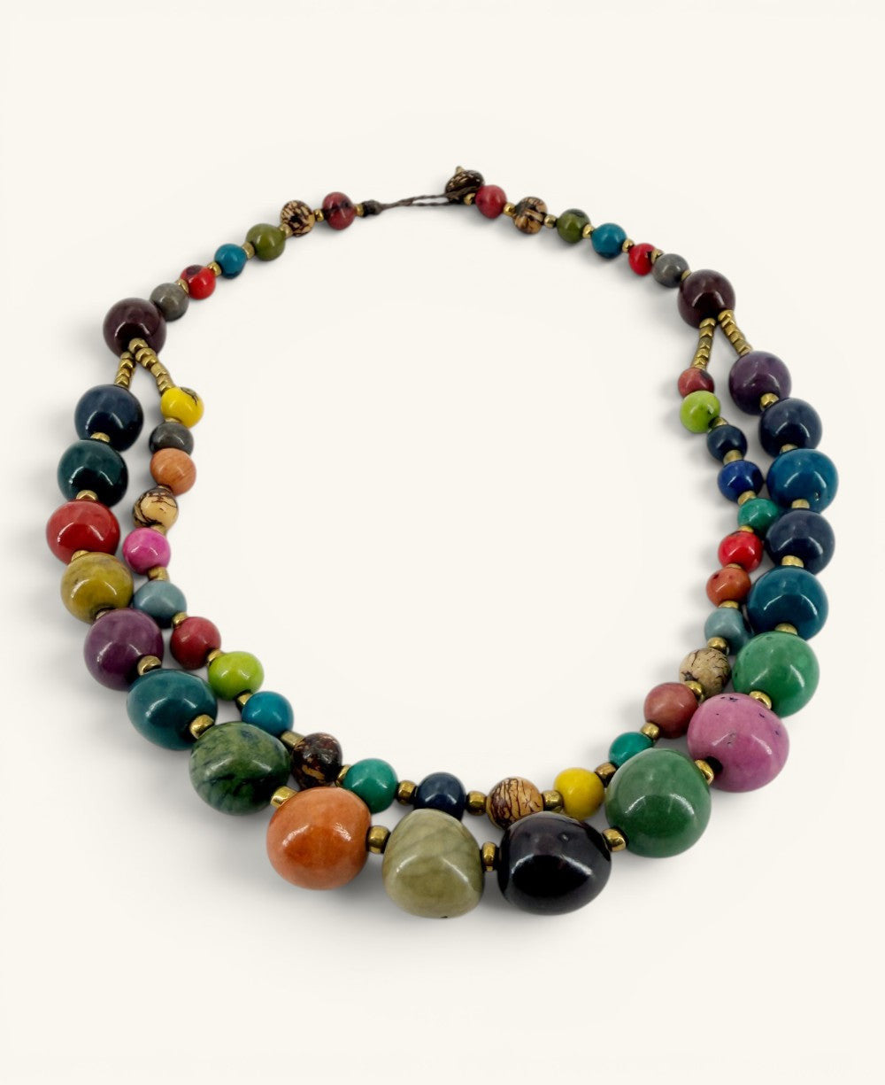 Double-Strand Seed Bead Necklace in Jewel Tones