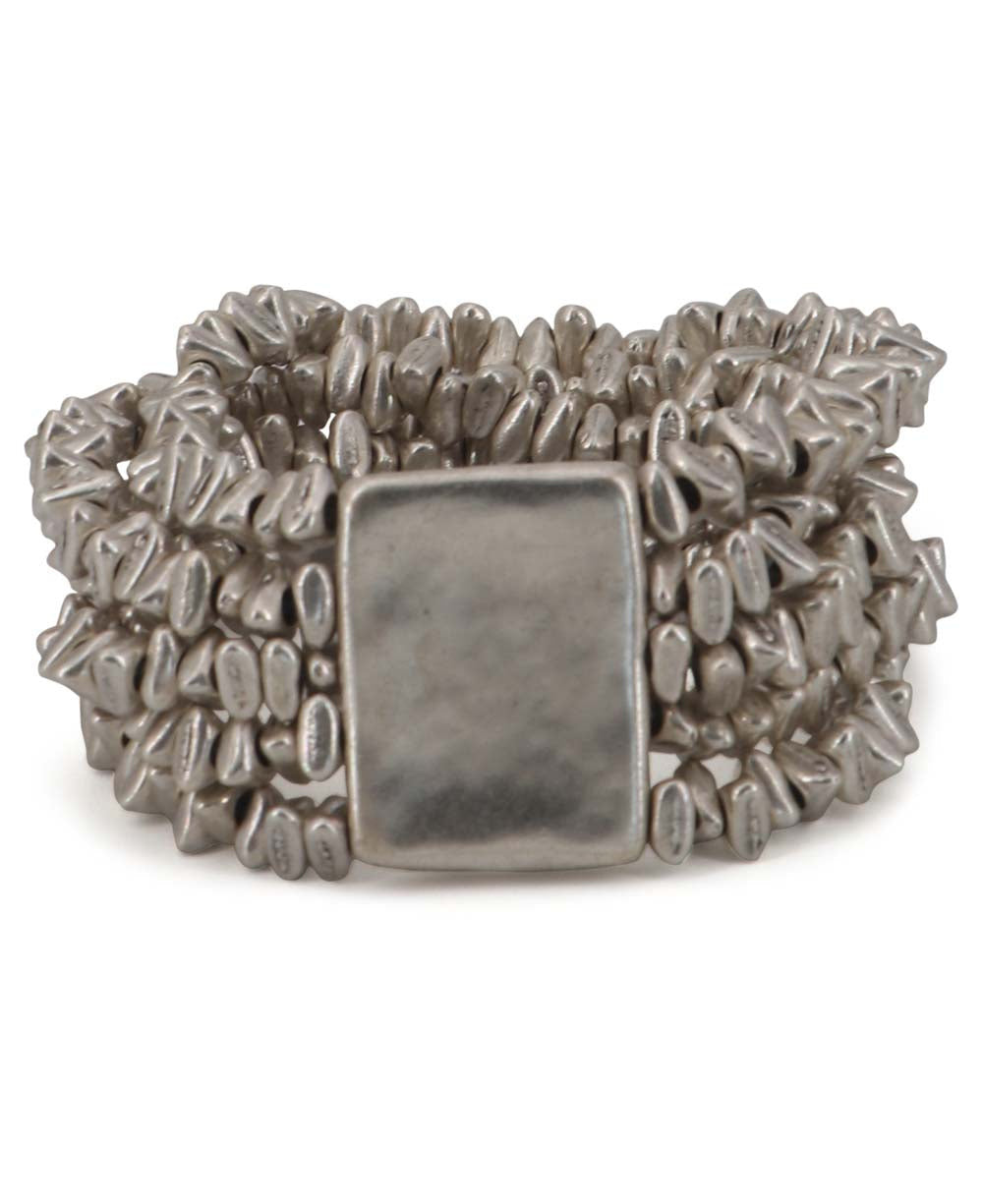 Pebble Bead Stretch Bracelet with Rectangular Plate