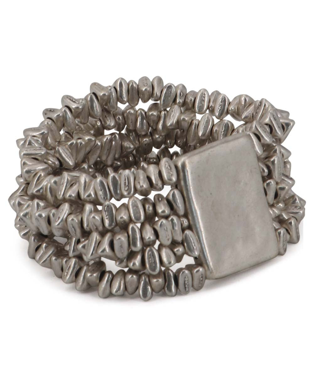 Pebble Bead Stretch Bracelet with Rectangular Plate
